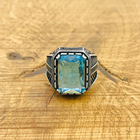 Men's Aquamarine Square Ring - TryAladdin