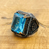 Men’s Aquamarine Square Ring - TryAladdin