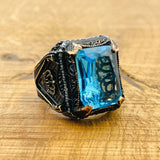 Men’s Aquamarine Square Ring - TryAladdin