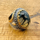 Men’s Black - Brown Agate Ring - TryAladdin