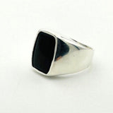 Men's Black Onyx Silver Rectangle Stone Ring - TryAladdin