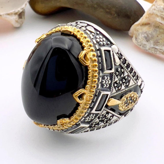 Men's Black Onyx Silver Ring - TryAladdin