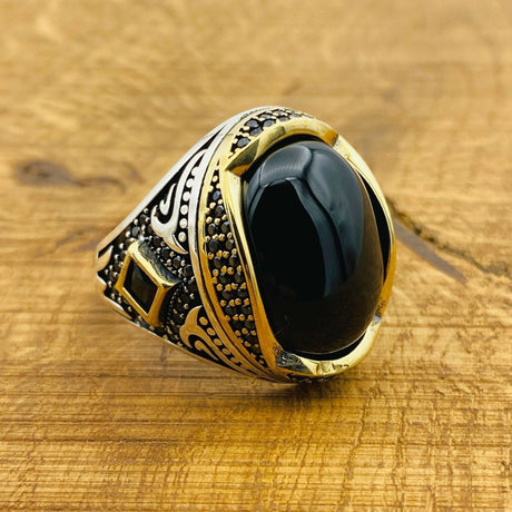 Men's Black Onyx Sterling Silver Ring - TryAladdin