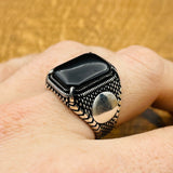 Men's Black Onyx Stone Silver Ring - TryAladdin