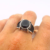 Men's Black Onyx Stone Silver Ring - TryAladdin