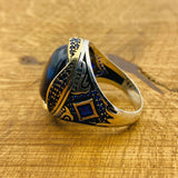 Men's Blue Lapis Lazuli Silver Ring - TryAladdin