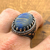 Men's Blue Lapis Lazuli Stone Silver Ring - TryAladdin