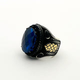 Men's Blue Sapphire Silver Ring - TryAladdin