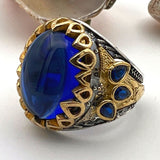 Men's Blue Sapphire Stone Silver Ring - TryAladdin