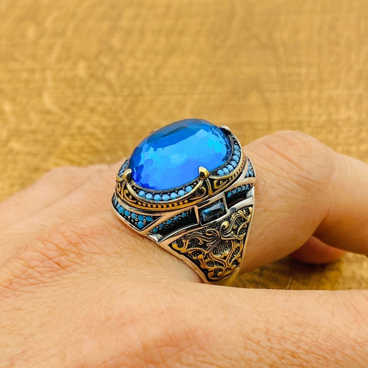 Men's Blue Zircon Silver Ring - TryAladdin