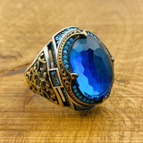 Men's Blue Zircon Silver Ring - TryAladdin