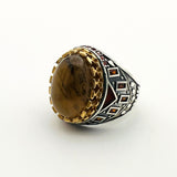 Men's Brown Agate Silver Ring - TryAladdin