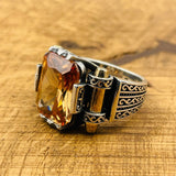 Men's Champagne Citrine Square Ring - TryAladdin