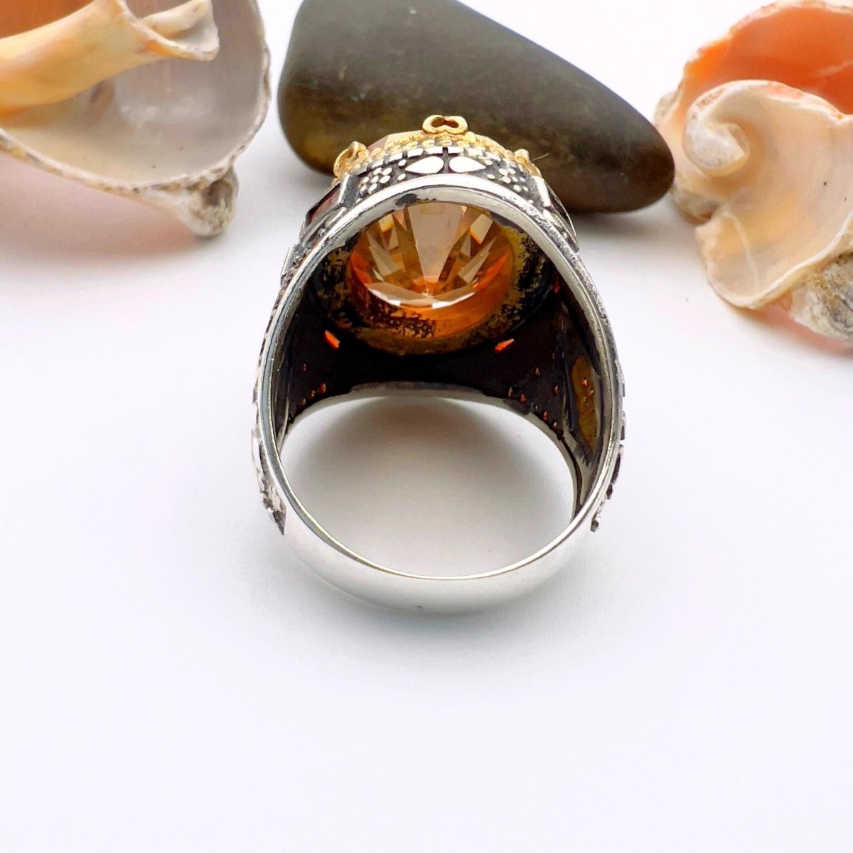 Men's Champagne Citrine Stone Silver Ring - TryAladdin