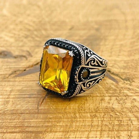 Men's Citrine Silver Ring - TryAladdin