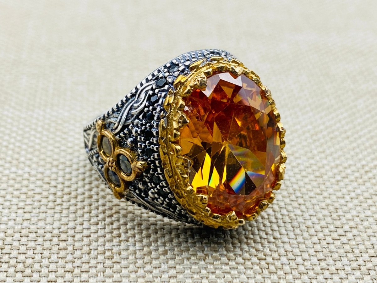 Men's Citrine Stone 925 Sterling Silver Ring - TryAladdin