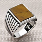 Men's Classic Patterned Square Stone 925 Sterling Silver Ring - TryAladdin