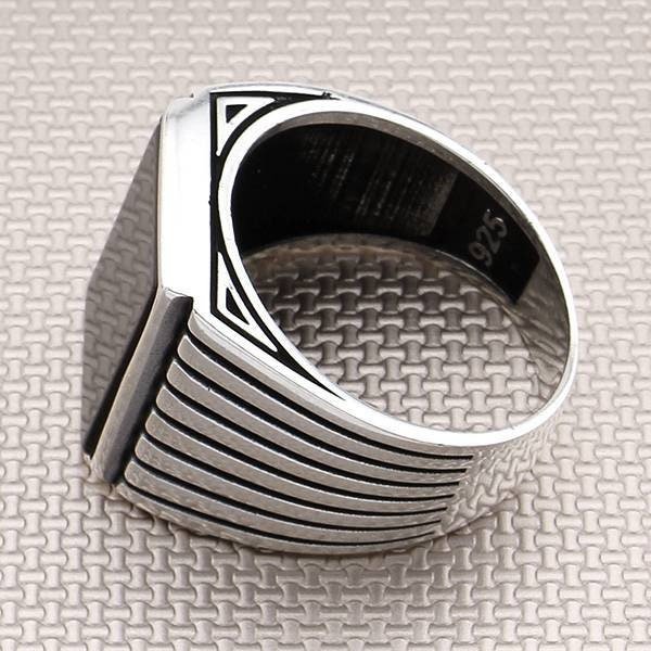 Men's Classic Patterned Square Stone 925 Sterling Silver Ring - TryAladdin