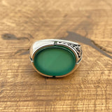 Men’s Green Agate Oval Ring - TryAladdin