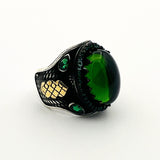 Men's Green Agate Silver Ring - TryAladdin