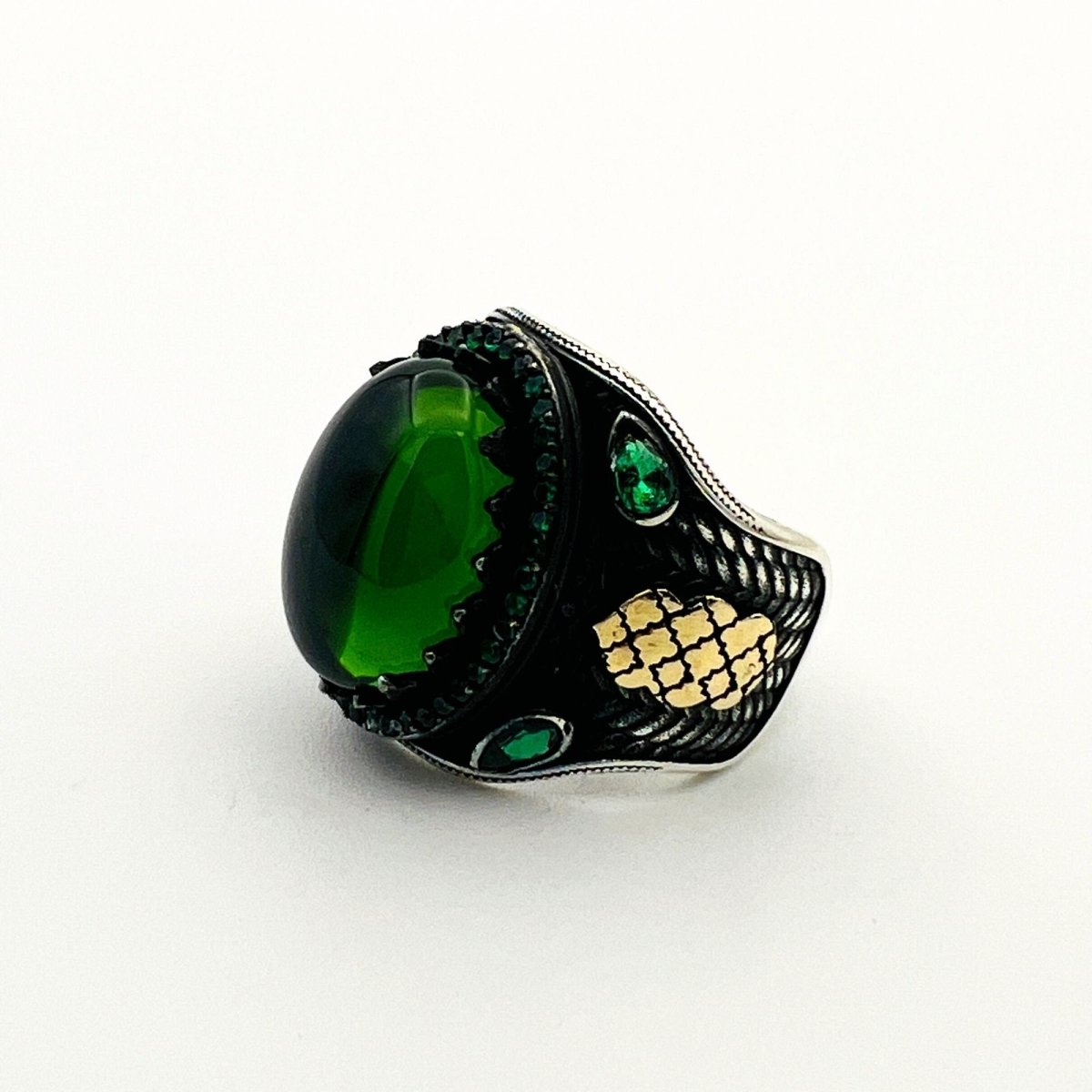 Men's Green Agate Silver Ring - TryAladdin