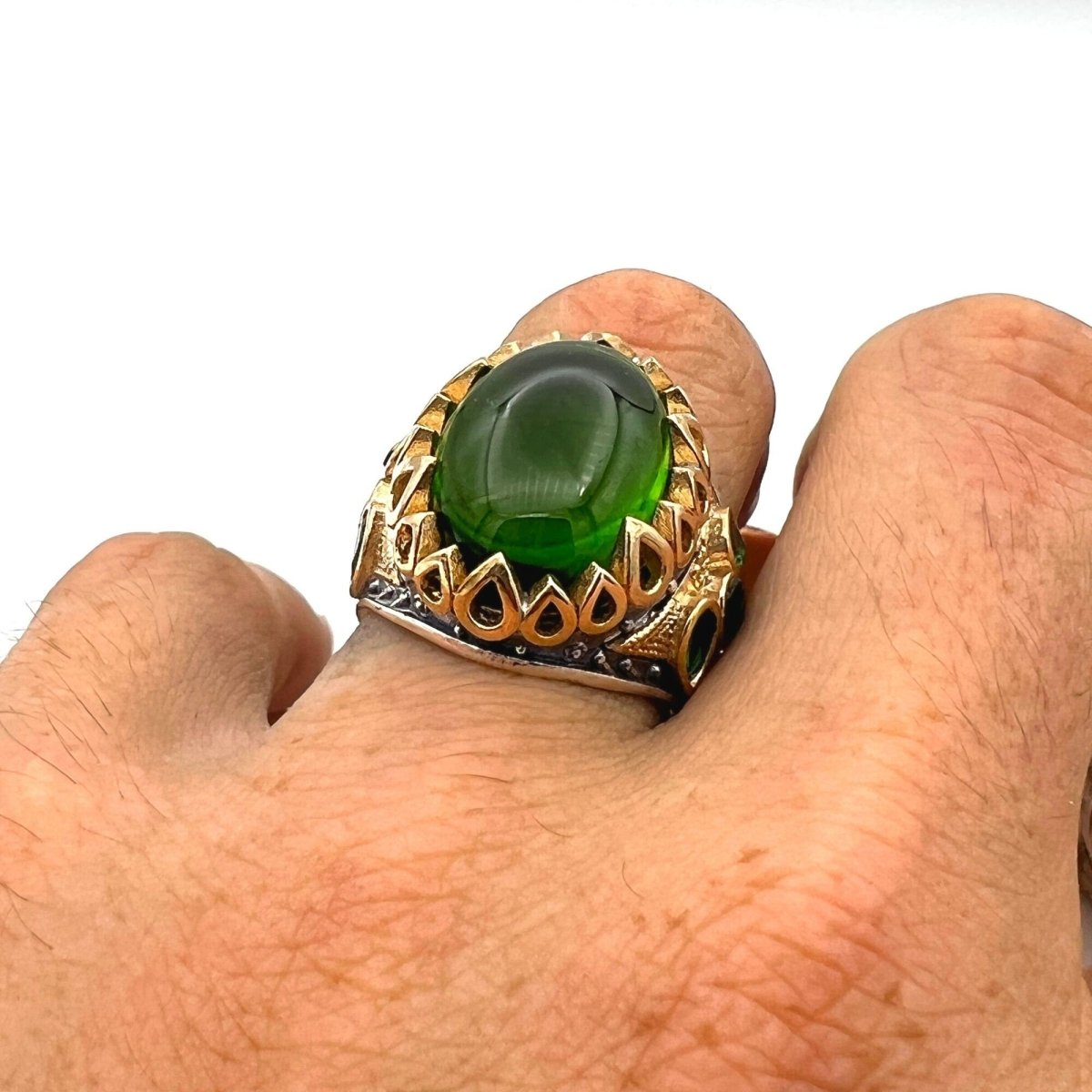 Men's Green Agate Stone Silver Ring - TryAladdin