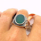 Men's Green Agate Stone Silver Ring - TryAladdin