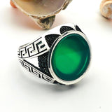 Men's Green Agate Stone Silver Ring - TryAladdin