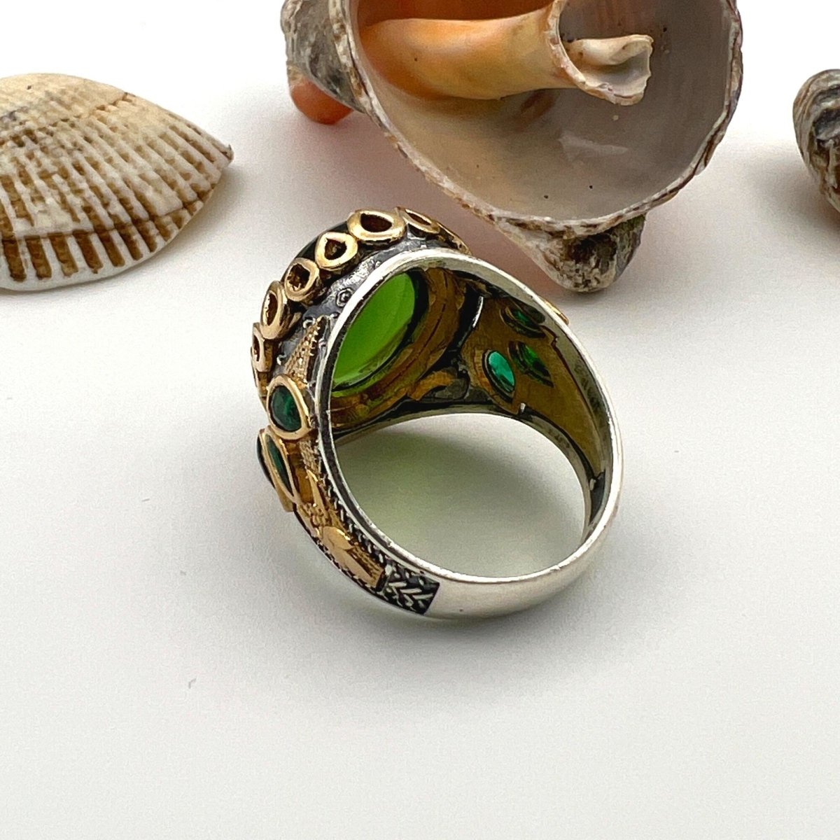 Men's Green Agate Stone Silver Ring - TryAladdin