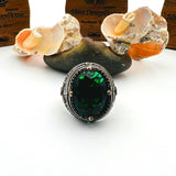 Men's Green Emerald Oval Stone Silver Ring - TryAladdin