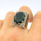 Men's Green Emerald Silver Ring - TryAladdin