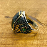 Men's Green Emerald Silver Ring - TryAladdin