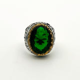 Men's Green Emerald Silver Ring - TryAladdin