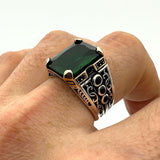 Men's Green Emerald Square Stone Ring - TryAladdin