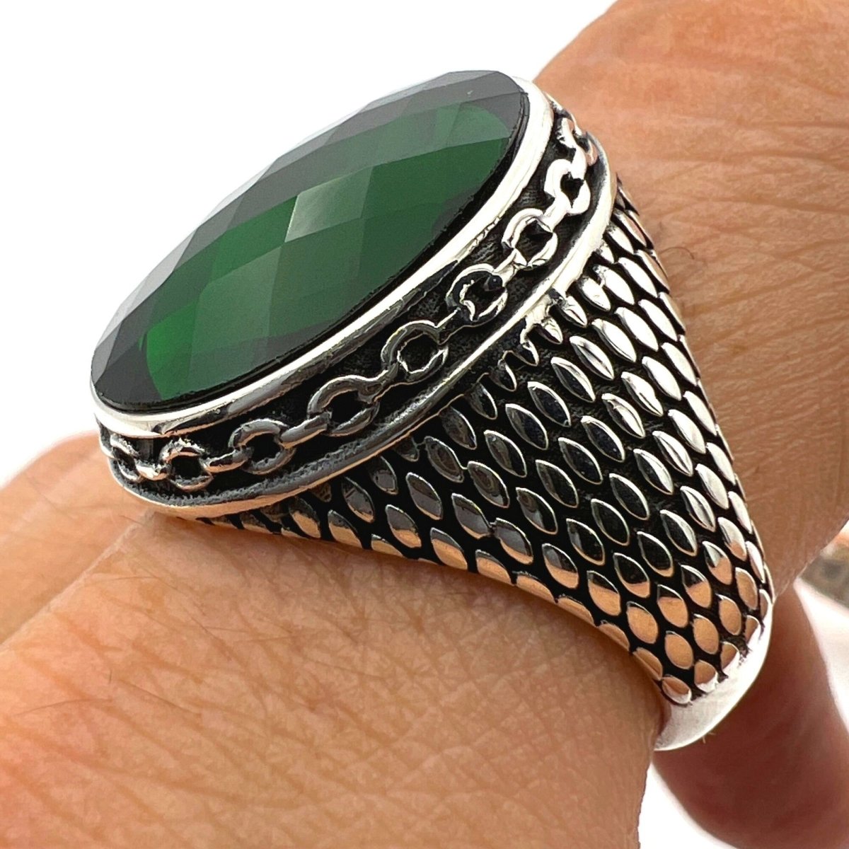 Men's Green Zircon Stone Silver Ring - TryAladdin