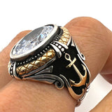 Men's Handmade White Zircon Stone Anchor Ring - TryAladdin