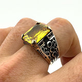 Men's Handmade Yellow Citrine Square Stone Silver Ring - TryAladdin