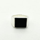 Men's Natural Black Onyx Silver Rectangle Ring - TryAladdin