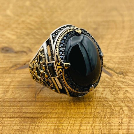 Men's Natural Black Onyx Silver Ring - TryAladdin