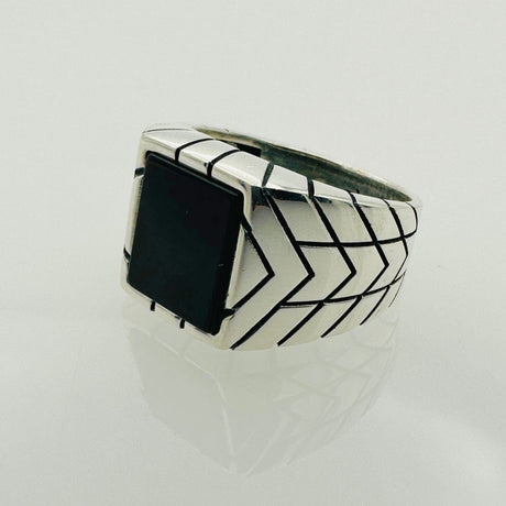 Men's Natural Black Onyx Silver Ring - TryAladdin