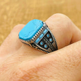 Men's Natural Turquoise Gemstone Square Ring - TryAladdin