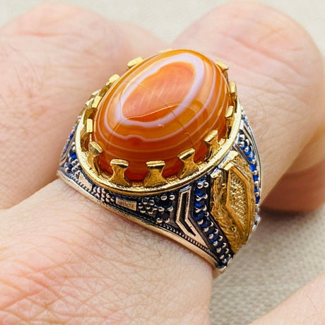 Men's Orange Agate Stone Ring - TryAladdin