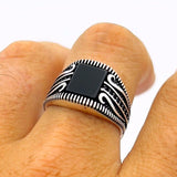 Men's Ottoman Style Black Onyx Square Silver Ring - TryAladdin