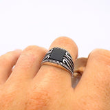 Men's Ottoman Style Black Onyx Square Silver Ring - TryAladdin