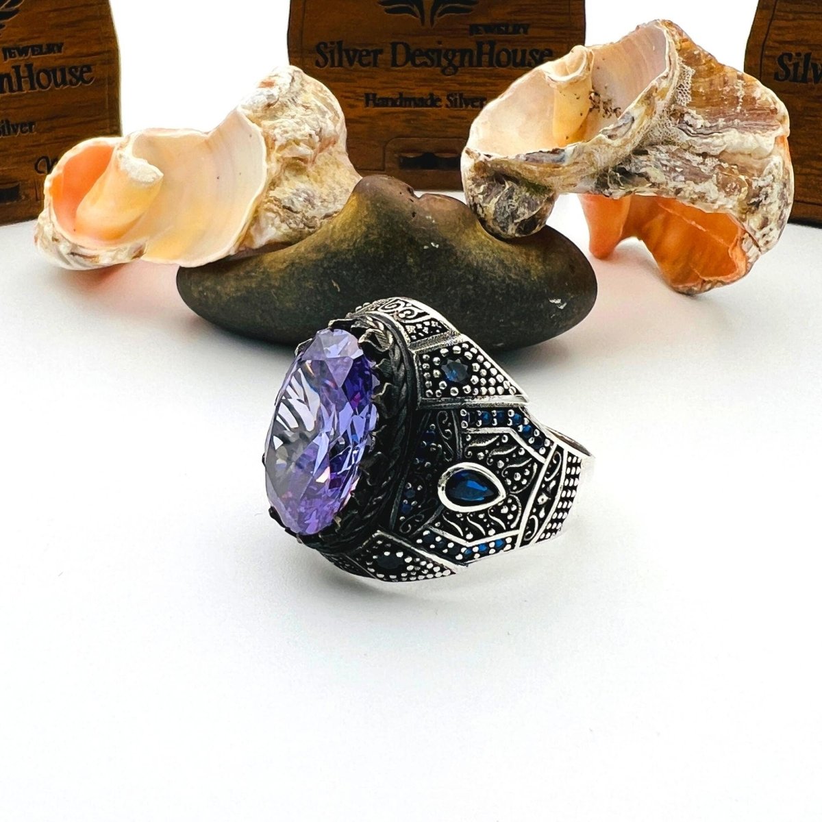 Men's Purple Amethyst Stone Turkish Silver Ring - TryAladdin