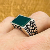 Men's Rectangle Green Agate Stone Ring - TryAladdin