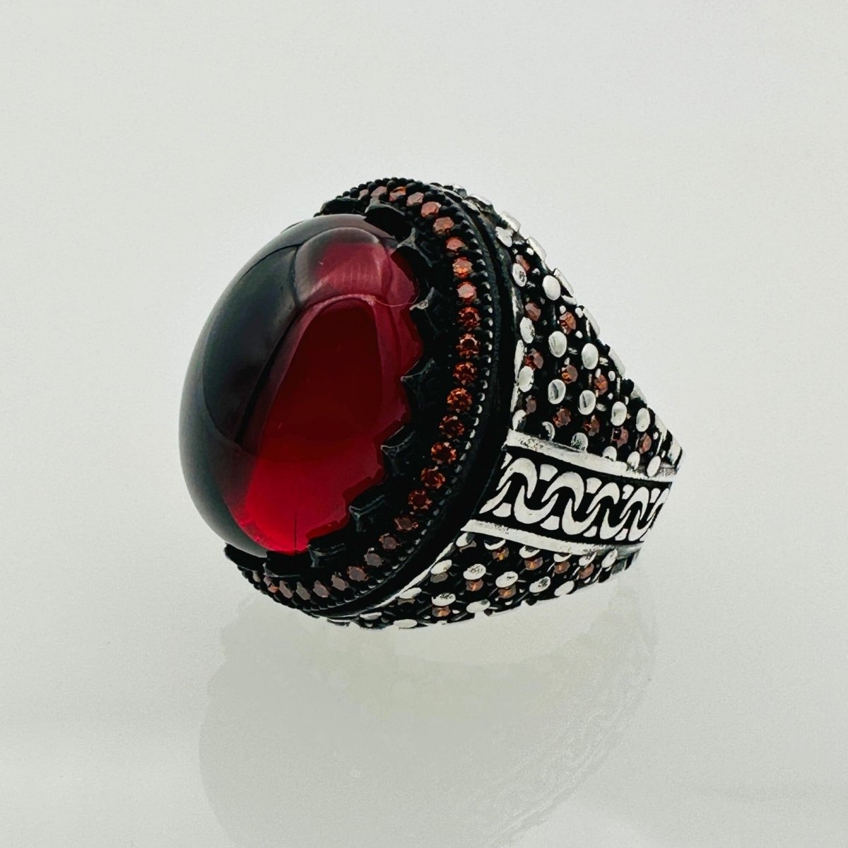 Men's Red Agate Gemstone Silver Ring - TryAladdin