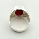 Men's Red Agate Gemstone Silver Ring - TryAladdin