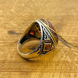 Men's Red Agate Ottoman Silver Ring - TryAladdin