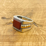 Men's Red Agate Silver Ring - TryAladdin